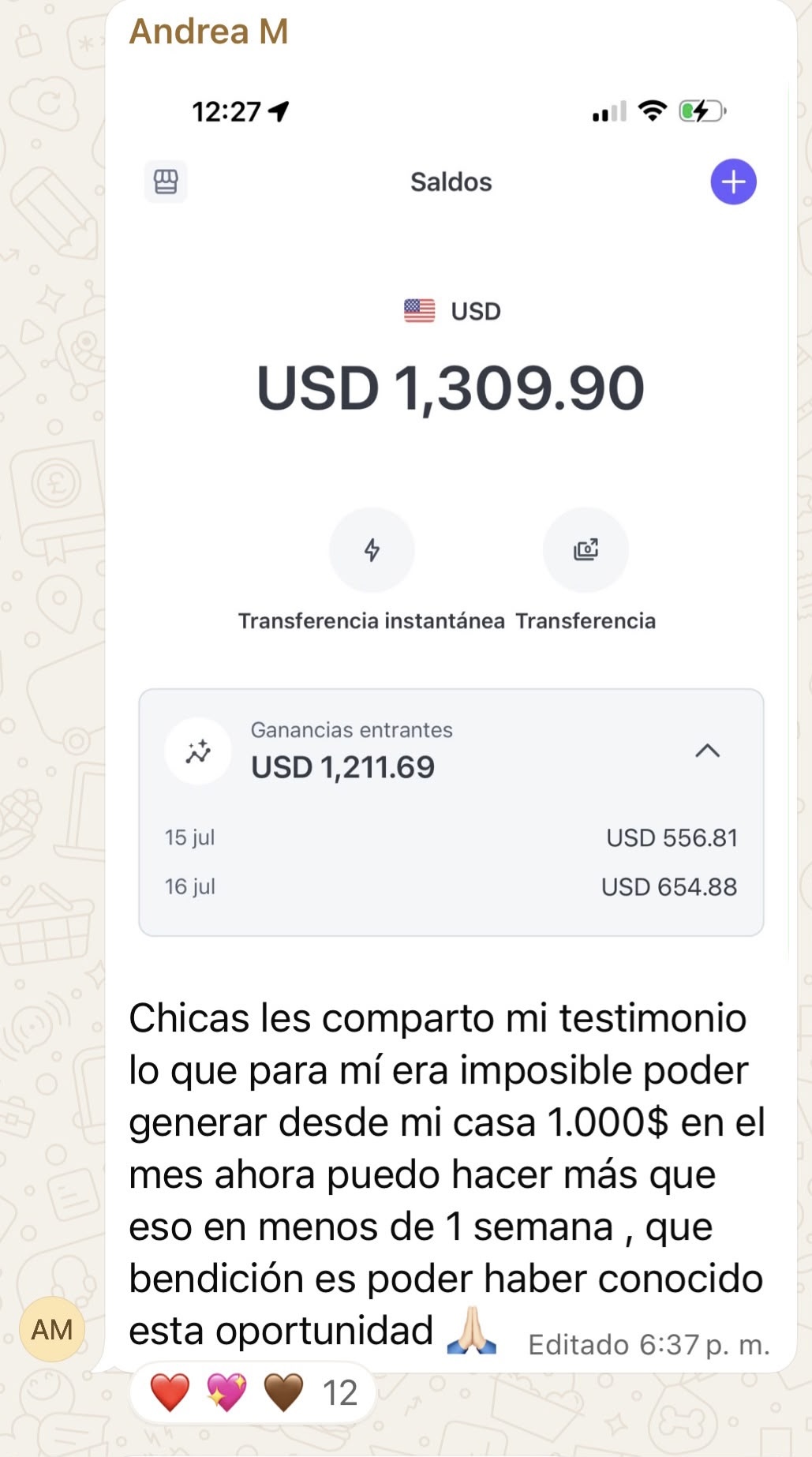 Testimonio de Andrea: más de $1,000 en una semana